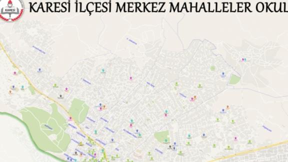 Karesi İlçesi Merkez Mahalleler Okul/Kurum Haritası